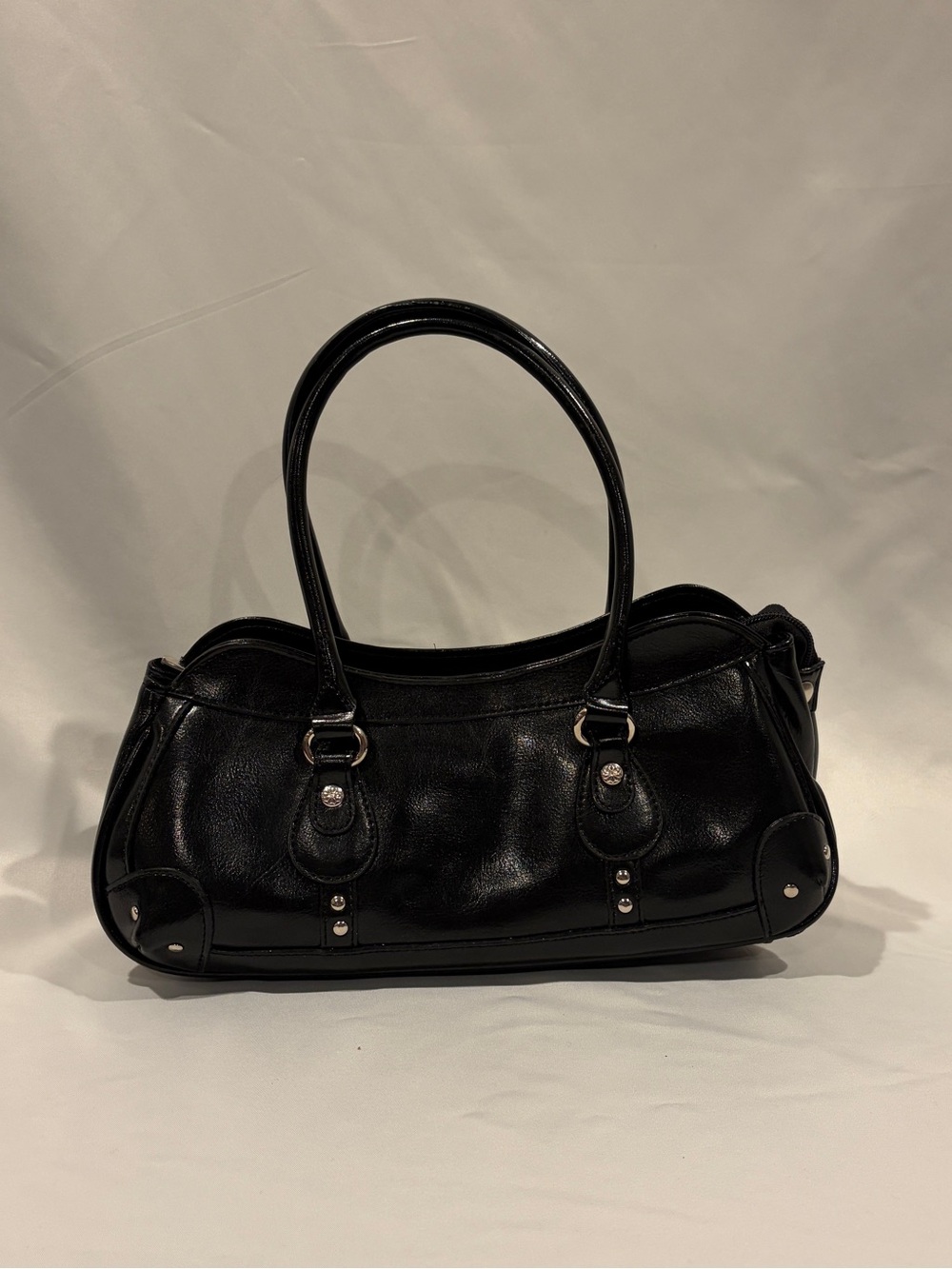 Rina Rich Black Leather Shoulder Bag